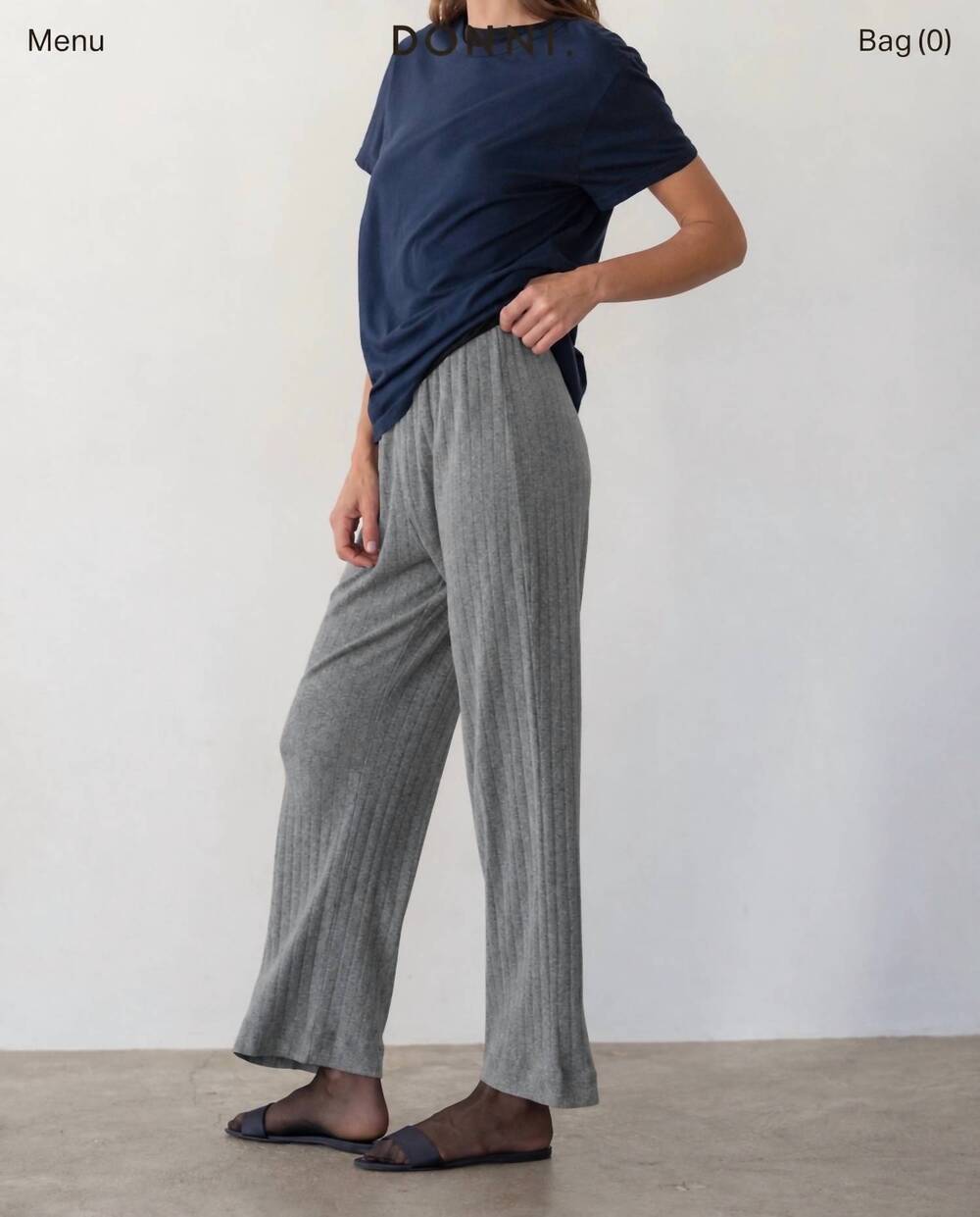 NEW DONNI. pointelle ribbed knit pant in heather grey